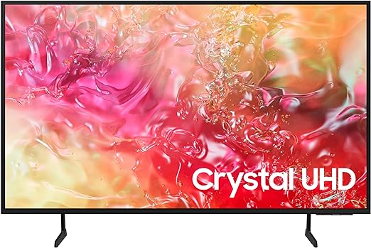 A flat Samsung 75-inch Crystal UHD Television displaying vibrant colors on the screen, with the brand name visible at the bottom.