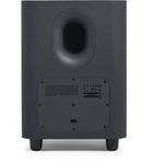 JBL Bar 700 soundbar system with a subwoofer and two satellite speakers, all in black color.