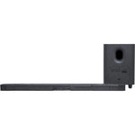 JBL Bar 700 soundbar system with a subwoofer and two satellite speakers, all in black color.