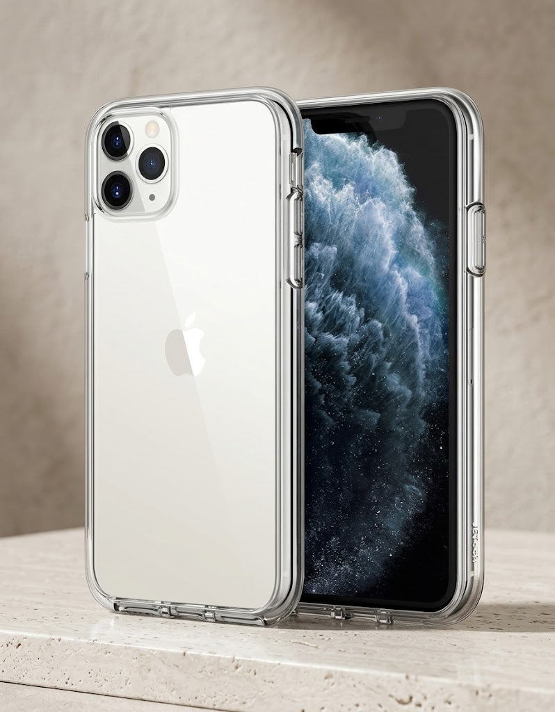 A clear Hard Shell Clear Case for iPhone X, XS, and 11 Pro, showing the back of the phone with the case applied.