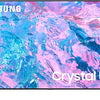 A flat Samsung Crystal UHD Television displaying a colorful abstract image on the screen, with the Samsung logo at the top and the text 'CRYSTAL UHD' below the screen.
