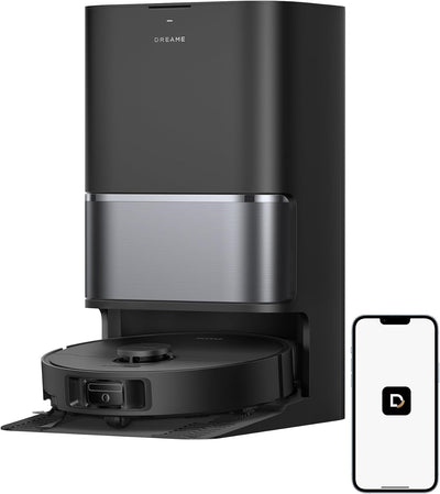 Black robotic vacuum cleaner with smartphone app 