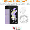 Samsung Galaxy Z Flip 4 color purple with charging cable and cube