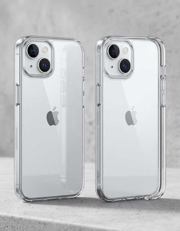 A clear hard shell case for iPhone 12 Pro Max & 13 Pro Max, showing the back of the phone with the case applied.
