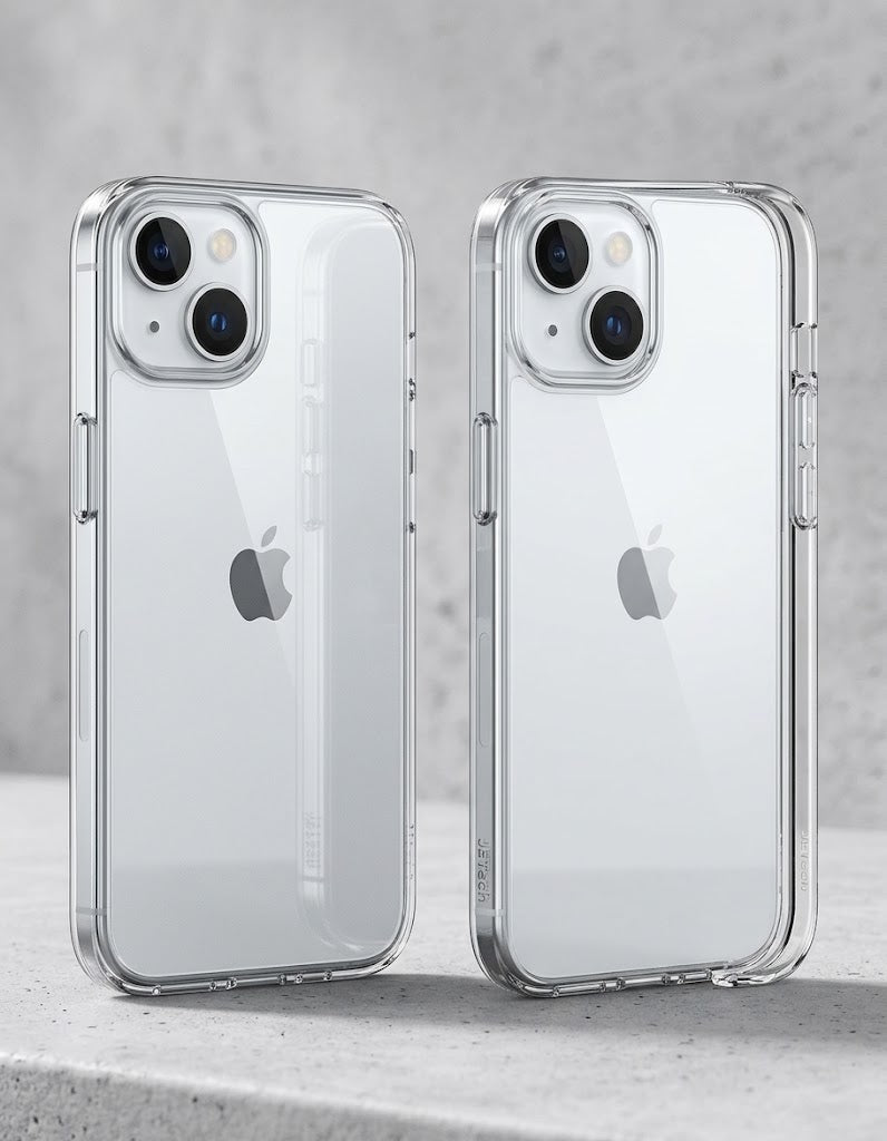 A clear hard shell case for iPhone 12 Pro Max & 13 Pro Max, showing the back of the phone with the case applied.