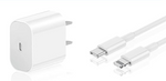 A white USB-C to Lightning charging cable and a USB-C power adapter.