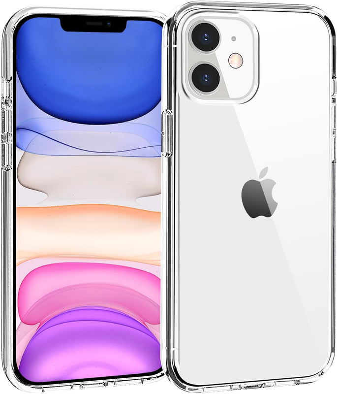 A clear hard shell case for iPhone 14 Plus, displaying the front and back view of the case with the iPhone screen visible.