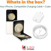 Samsung Galaxy Z Flip 5 cream with charging cord and cube
