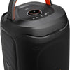JBL  party box 130 portable speaker in black with vibrant orange accents on the handle trim and the brand logo