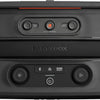 Top-down view of a black Partybox portable speaker showing its control buttons and center branding.
