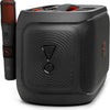 Black portable speaker with a microphone attachment 