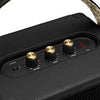 ​Marshall Tufton portable speaker with a rugged build, textured black finish, and gold-tone control knobs on the top panel.