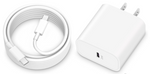 A white USB-C to Lightning charging cable and a USB-C power adapter.